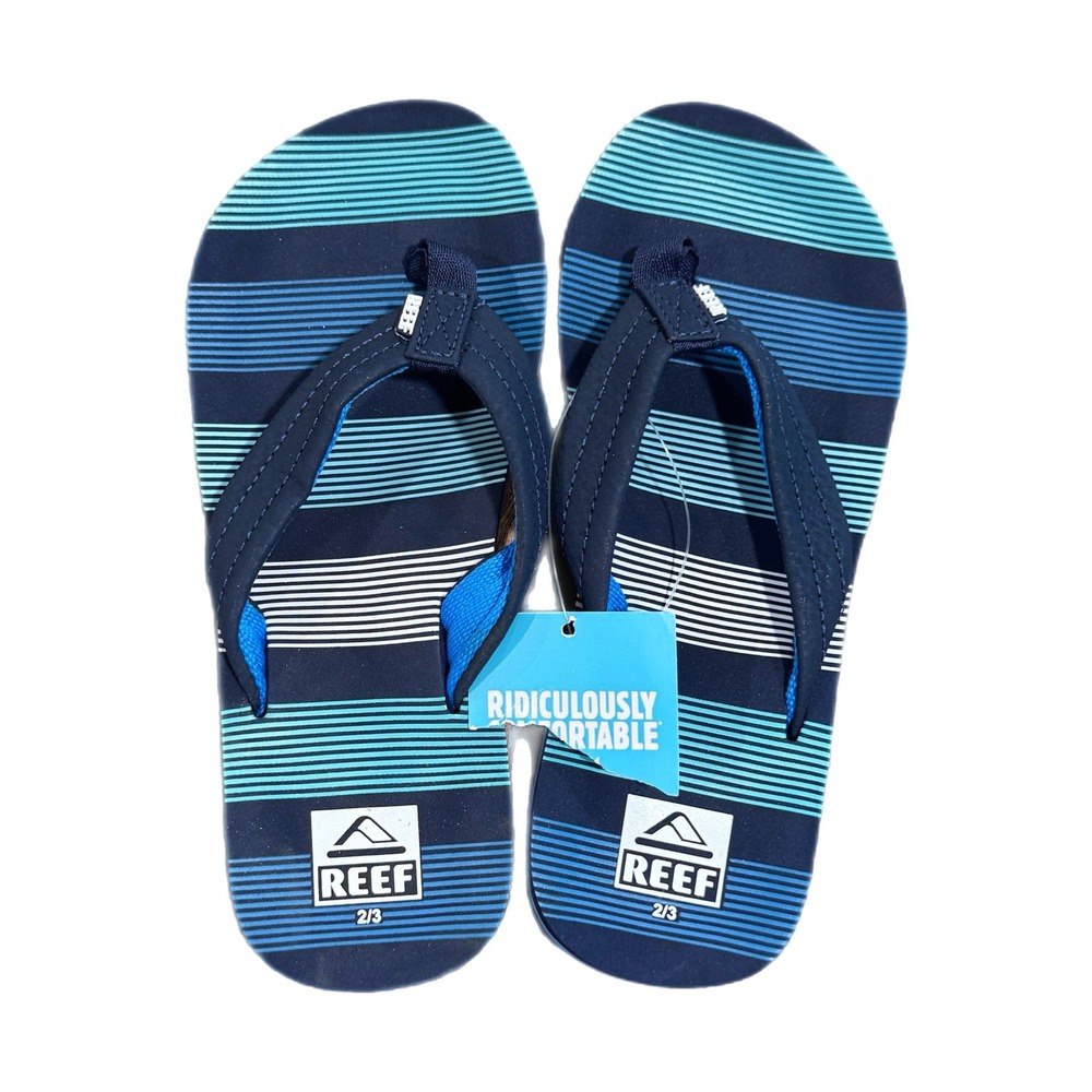 REEF Kids Ahi Flip Flops Size 2/3 Navy Blue Stripe Sandals NWT Boys